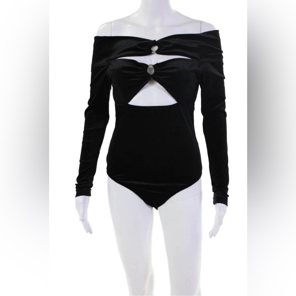 Glamorous Brand Women’s Off-Shoulder Black Velvet Bodysuit W/Cutouts, Small, NWT